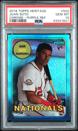 2018 Topps Heritage #502 Purple Refractor Juan Soto RC PSA GEM MINT Rookie!