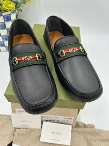 Mocassins homme Gucci Ayrton web rayé cuir conducteur taille 13 taille 13 taille 13,5 US