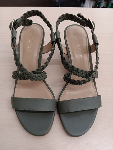 Talbots Royce Braid Sandals 7M Summer Sage Green Leather Upper Wedge Heel EUC - Picture 2 of 6