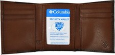 COLUMBIA 110016 Men Genuine Coated Leather TRI-FOLD Wallet RFID Protection BROWN