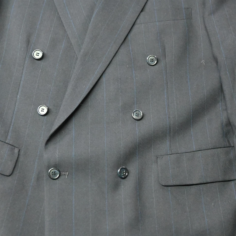 Casaco calça terno vintage Palm Beach feito nos EUA 44L 36x30 azul marinho listra larga lã jaqueta - Imagem 3 de 4