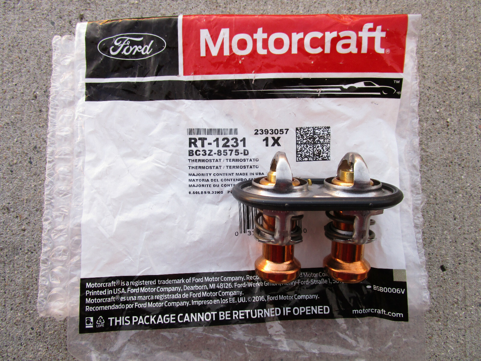 FORD BC3Z8575E BC3Z8575E MOTORCRAFT RT1249 ENGINE COOLANT THERMOSTAT