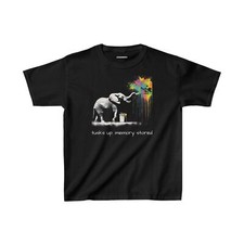 Street Art Elephant Cotton T-Shirt Black Background