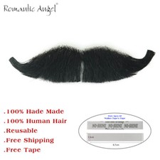 100 Human Hair Full Hand Tied Fake Mustache Charles Chaplin Handlebar for Drama