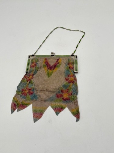 Vintage Whiting Davis Art Deco Enamel Mesh Purse Bag w/ Original Mirror Flapper - Picture 2 of 12