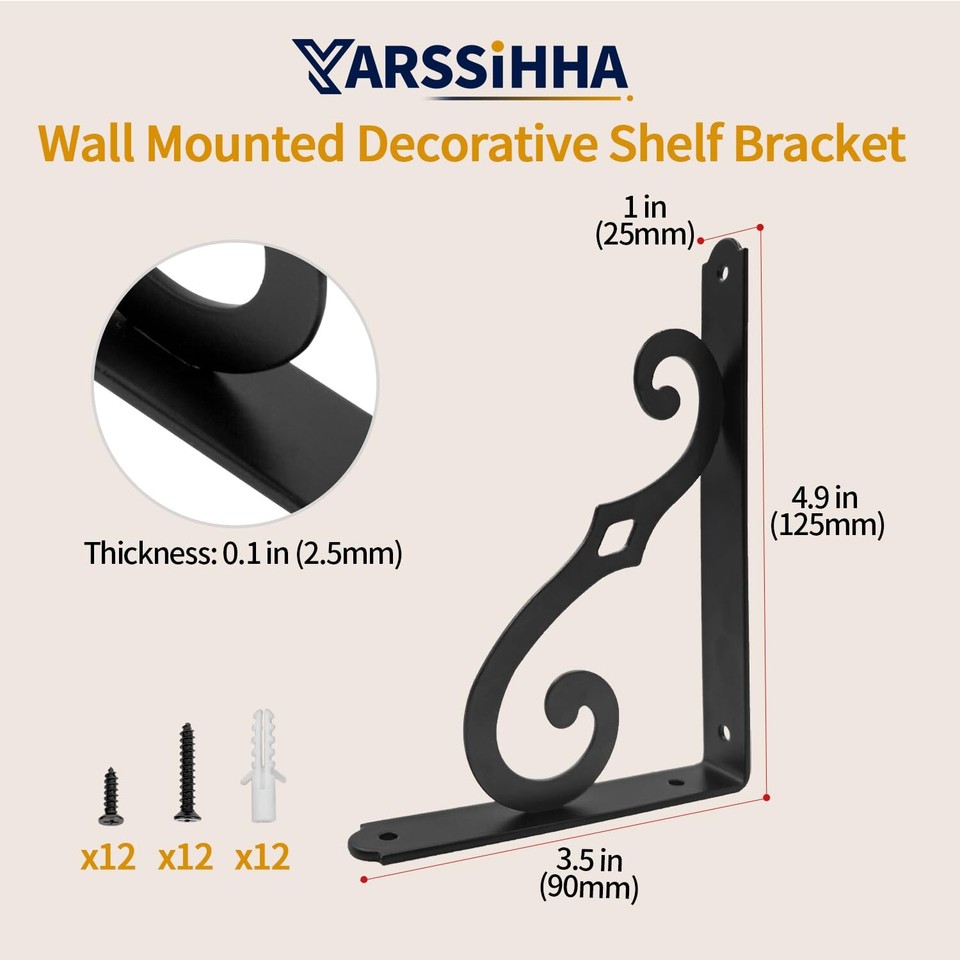 5 Inch Decorative Shelf Brackets 6 Pack Wall Mounted Metal Shelving