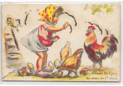 ILLUSTRATOR #23113 GERMAINE BOURET WARTE AUF DICH DER GROSSE SCHWANZ HUHN KÜKEN SYSTEM