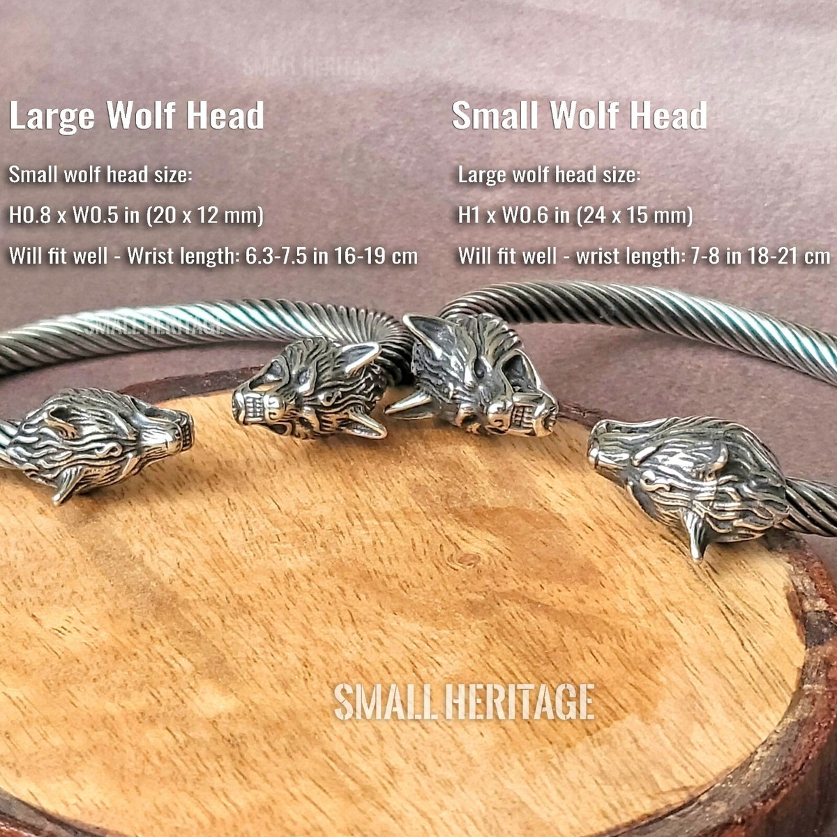 Viking Wolf Head Bracelet For Men - Adjustable Stainless Steel Cuff