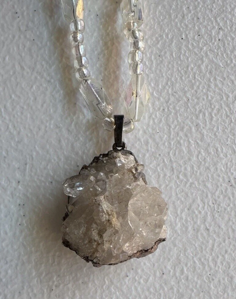 Collar de Cuentas Colgante Racimo Druzy Cristal Cuarzo Natural 1" De Colección 18" Palanca Foto 2 de 4