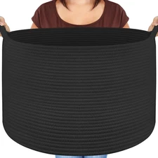 Blanket Basket Living Room, Cotton Rope Bin for Storage, Maliton Woven Extra,