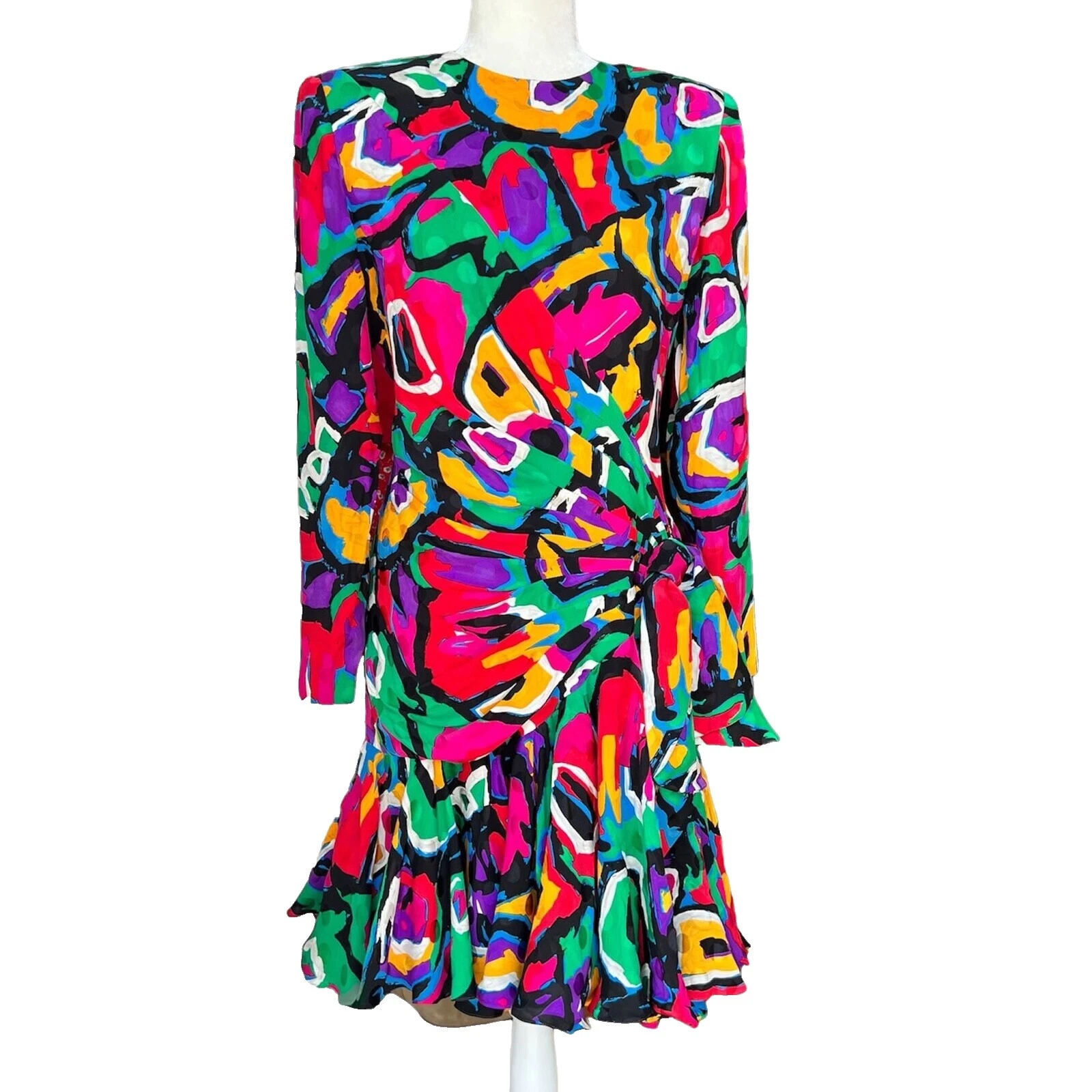 Geométrico 100% seda ropa vintage 1980s para Mujer