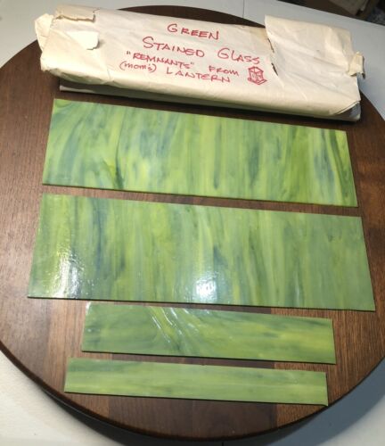 4 Pc Antique Stained Glass Panels From Lantern Greens, Blue Estate Find