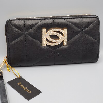 BEBE BLACK QUILTED ZAZA DIAMONDS, ZIP AROUND WALLET