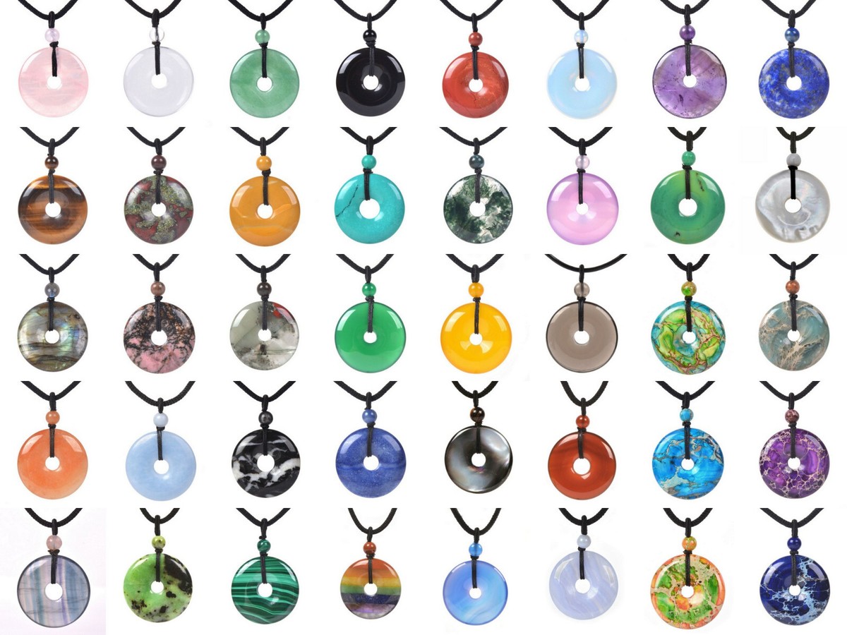 Gemstone 30mm Donut Beads Reiki Chakra Pendant Necklace Handmade