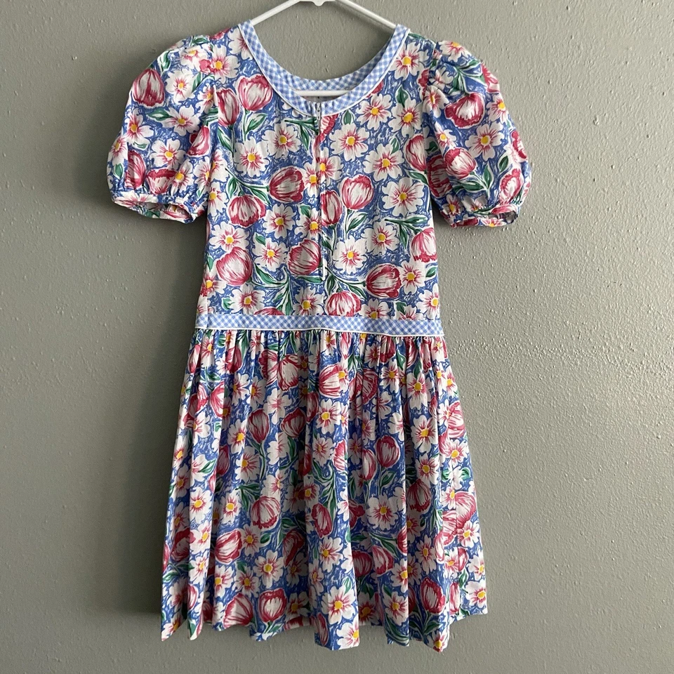 Винтажные редкие издания цветочный Puff рукав платье имбирь отделки девочек размер 8 США союз - Изображение 4 из 4