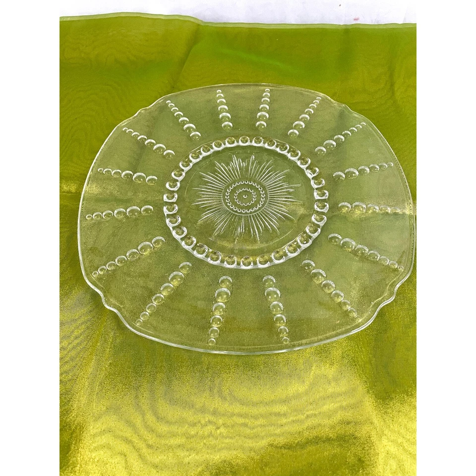 VTG Clear Pressed Glass Dots Bubbles 11" Rounded Square Dinner Plate - Image 2 of 4