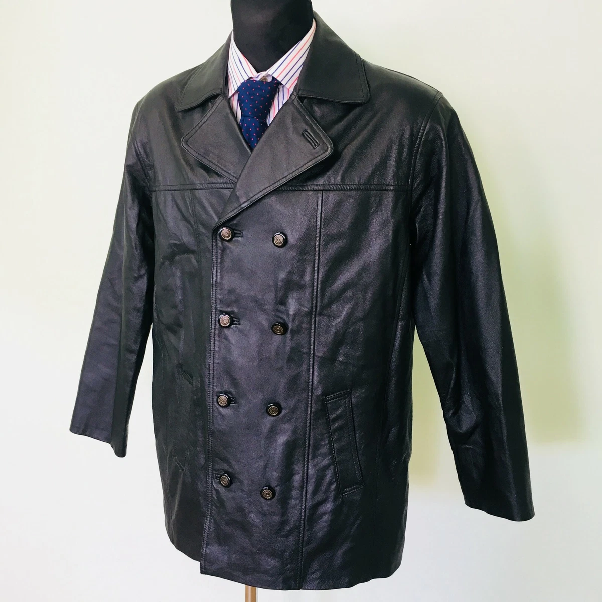 Vintage 90s Smooth City Collection Black Leather Jacket Size EUR 48 US UK 38