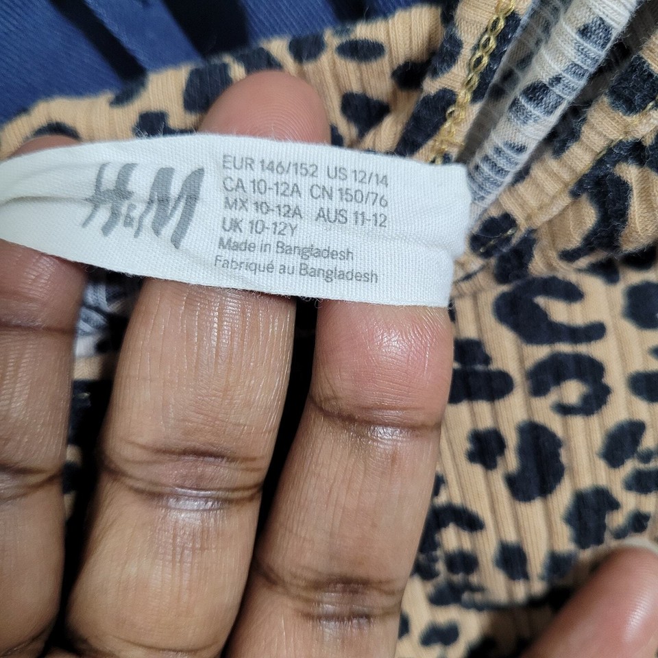 H&M Girls Cropped Animal Print Long Sleeve Ribbed TShirt Top Size 12/14 Large eBay