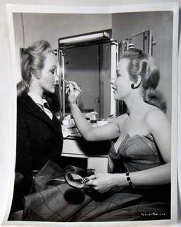 Piper Laurie Practices Makeup on Mannequin On Set of Dangerous Mission 1954