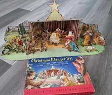 Vintage Manger Set Nativity Scene 1950's Cut Out Retro Full Set