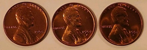 1954 P D S Lincoln Wheat Cent Uncirculated Penny US Coin Lot Of 3