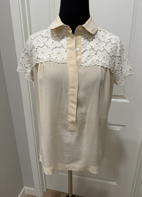 Max Mara Weekend Ivory Silk Blouse w/lace trim Dry Cleaned 6 Romantic Fairy
