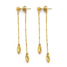 NEW 14K YELLOW GOLD HANGING DOUBLE CHAIN WITH BALL EARRINGS