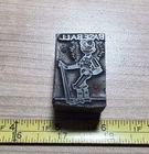 Vintage Letterpress Printing Block Baseball Player Bat Hat