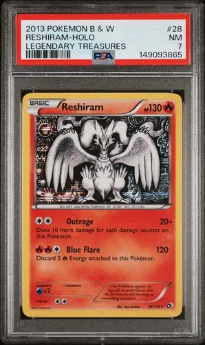2013 POKEMON BLACK & WHITE LEGENDARY TREASURES #28 RESHIRAM-HOLO PSA 7
