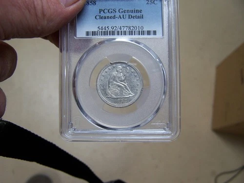 1858 25C Seated Liberty Silver Quarter - PCGS AU Details Cleaned - Free Shipping