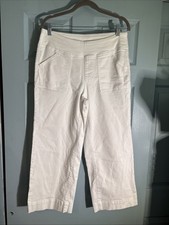Belle by Kim Gravel Denim Stretch Wide Leg Cropped Pants White 8.