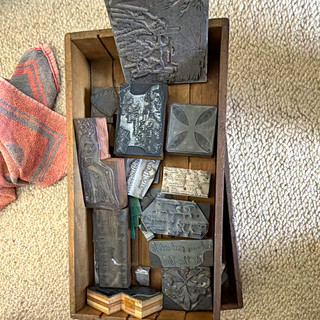 Box of misc letterpress blocks Christmas related