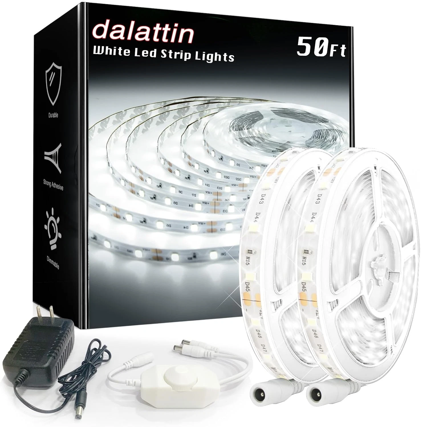 White LED Strip Lights 50Ft Dimmable Bright 24V Led Light Strip 6500K Daylight W
