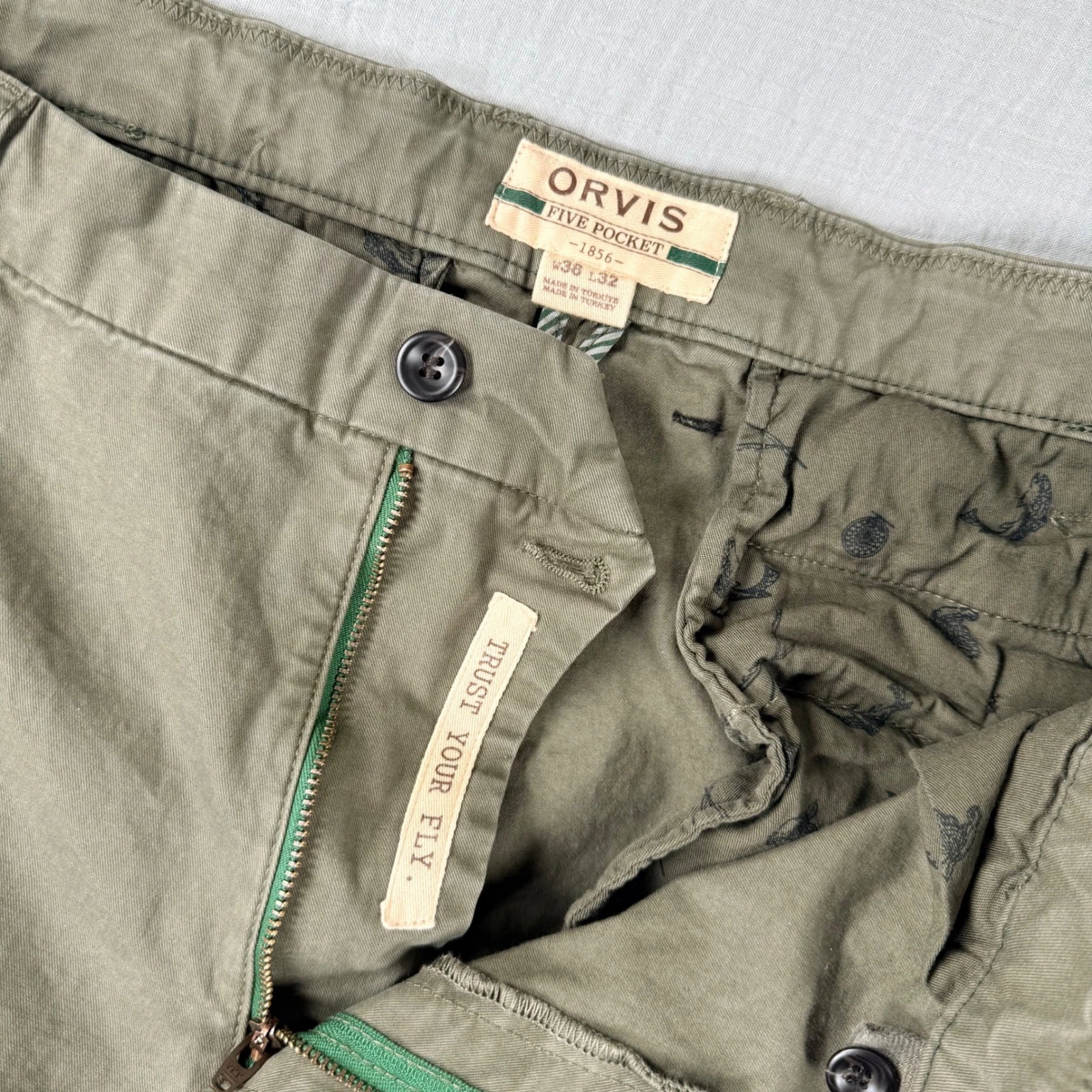 ORVIS Five Pocket Khaki Chinos Pants Mens 36x30 Straight Outdoor Fish Tag 36x32