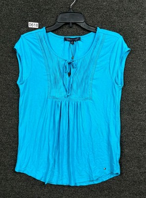 Tommy Hilfiger Blouse Pintucked Ladder Trip Top Womens Sz S Blue Sleeveless NWT