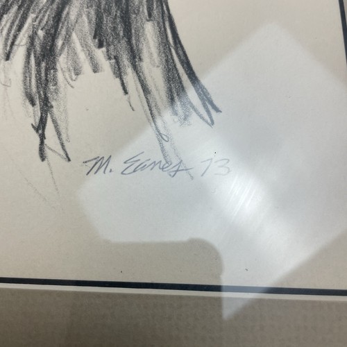 Violinist Musician Pencil Drawing Artist Signed Mark Eanes 1973 Wood Frame 17x21 - Picture 3 of 10