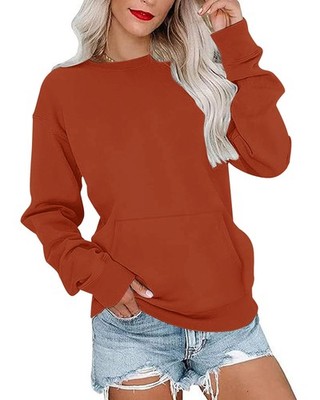 Women's sweatshirt basic long sleeve shirt round neck versatile sweater autumn winter...