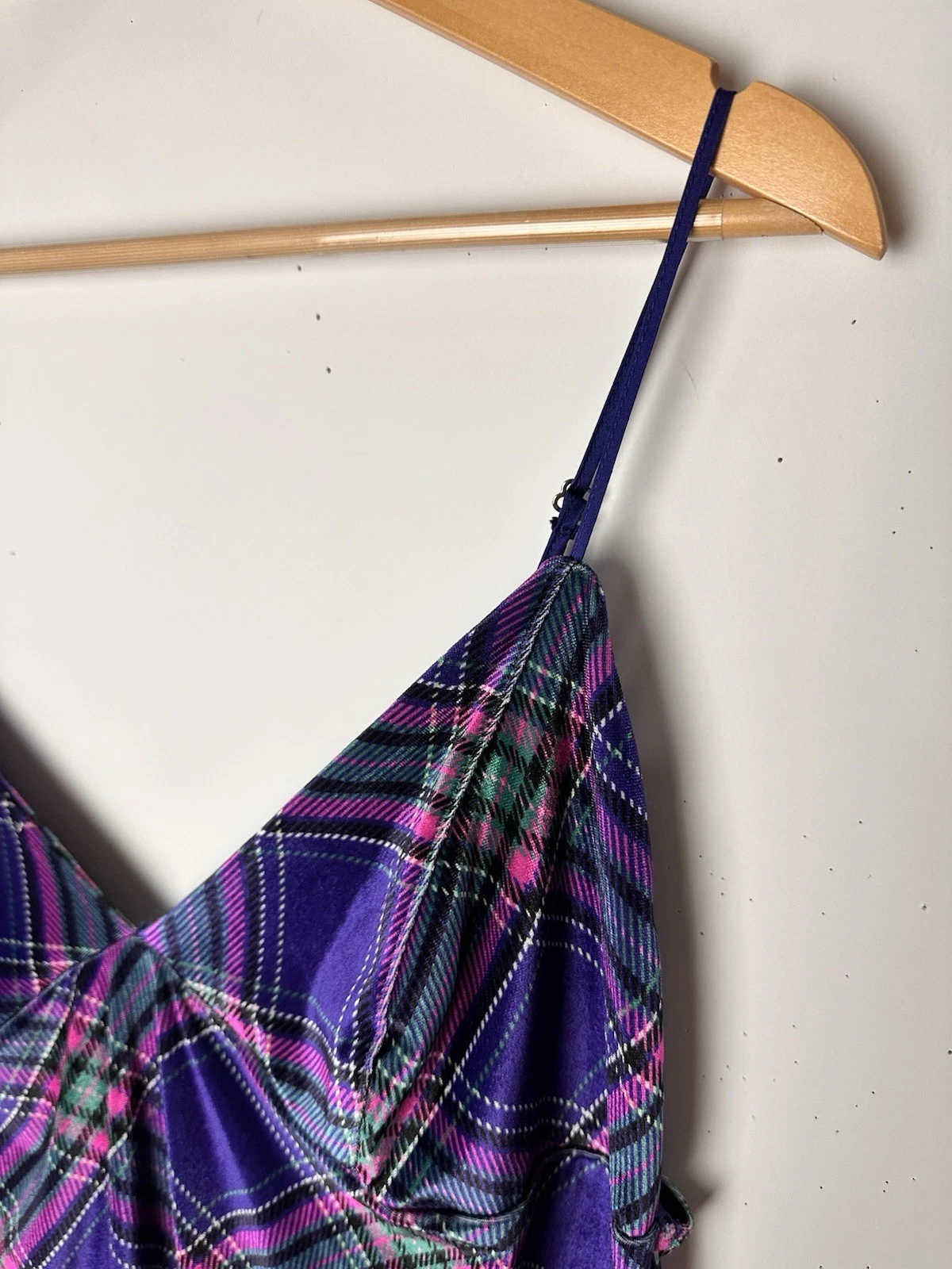 UNDERCOVER Victorias Secret Velluto Babydoll Chemise Vestito Slip Viola Plaid Y2K Grunge XXL