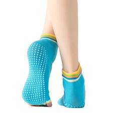 Yoga Pilates Toe Socks Toeless Socks with Grips for Colorful Non Slip Cushion...