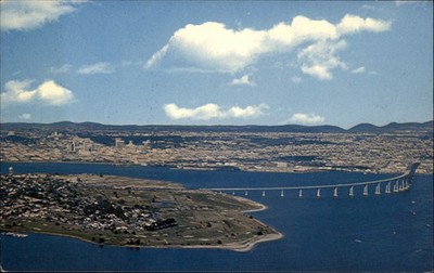 San Diego Coronado Bridge San Diego California Aerial view vintage postcard p558