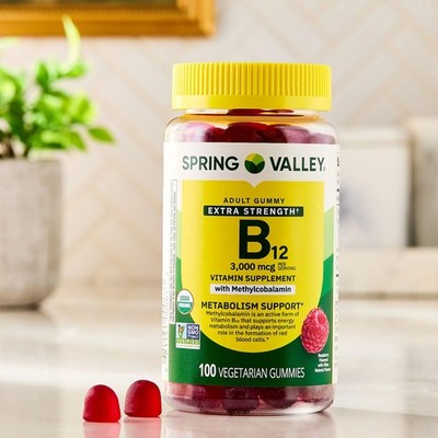 Spring Valley Extra Strength Vitamin B12 Supplement, Raspberry Flavor, 3000 mcg