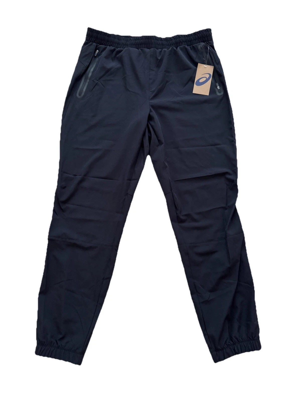 Asics Woven Cargo Joggers Pants Black Mens Stretch Reflective Zip Pockets Large
