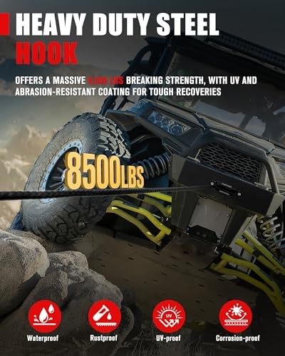  3/16inch 50FT 8500LBS Synthetic Winch Rope Cable Kit with Forged 3/16inx50ft