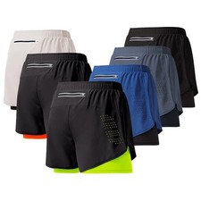 Men's Quick-Dry Double Layer Running Shorts Fitness Gym Training Sportwear Gym