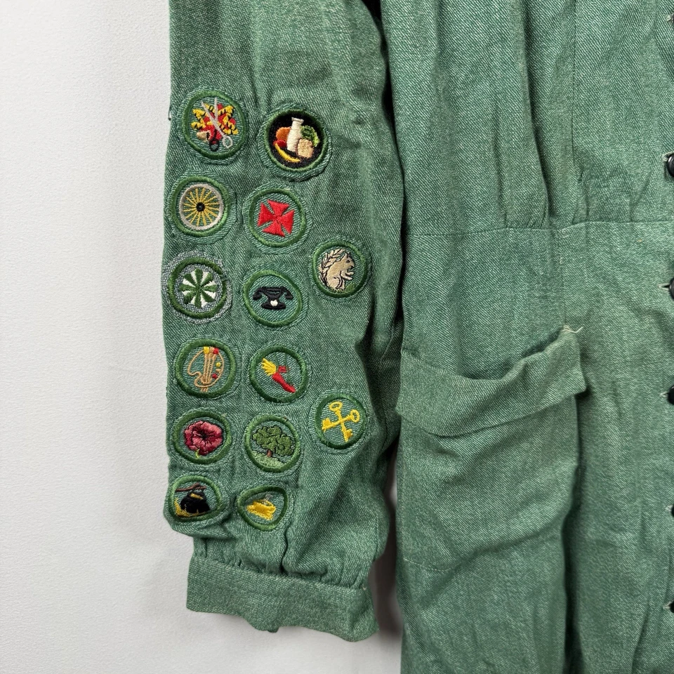 复古 1940 年代女童子军长袖礼服补丁帽子/贝雷帽腰带围巾袜 — 第 3/4 张图片