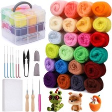 Wool Roving 30 Colors Premium Wool with Felting Tool for Beginners Supplies