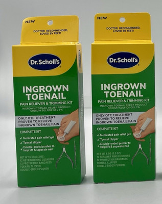2 Pack Dr. Scholl s Ingrown Toenail Pain Reliever & Trimming Kit 0.3oz Exp 10/26