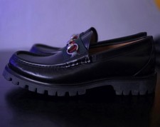 Gucci Men's Horsebit Web Black Leather Loafers Size 5 1/2