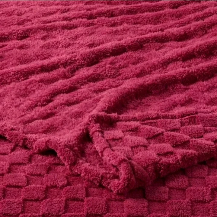 Manta de felpa jacquard a cuadros completa/reina (92"x90") malva oscuro/púrpura magenta  Foto 3 de 4