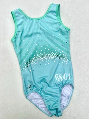 SYLVIA P. Gymnastics Leotard SEQUIN BLING Aqua TANK Dance Leo GK Girl’s SIZE: 10 - Image 1 of 4